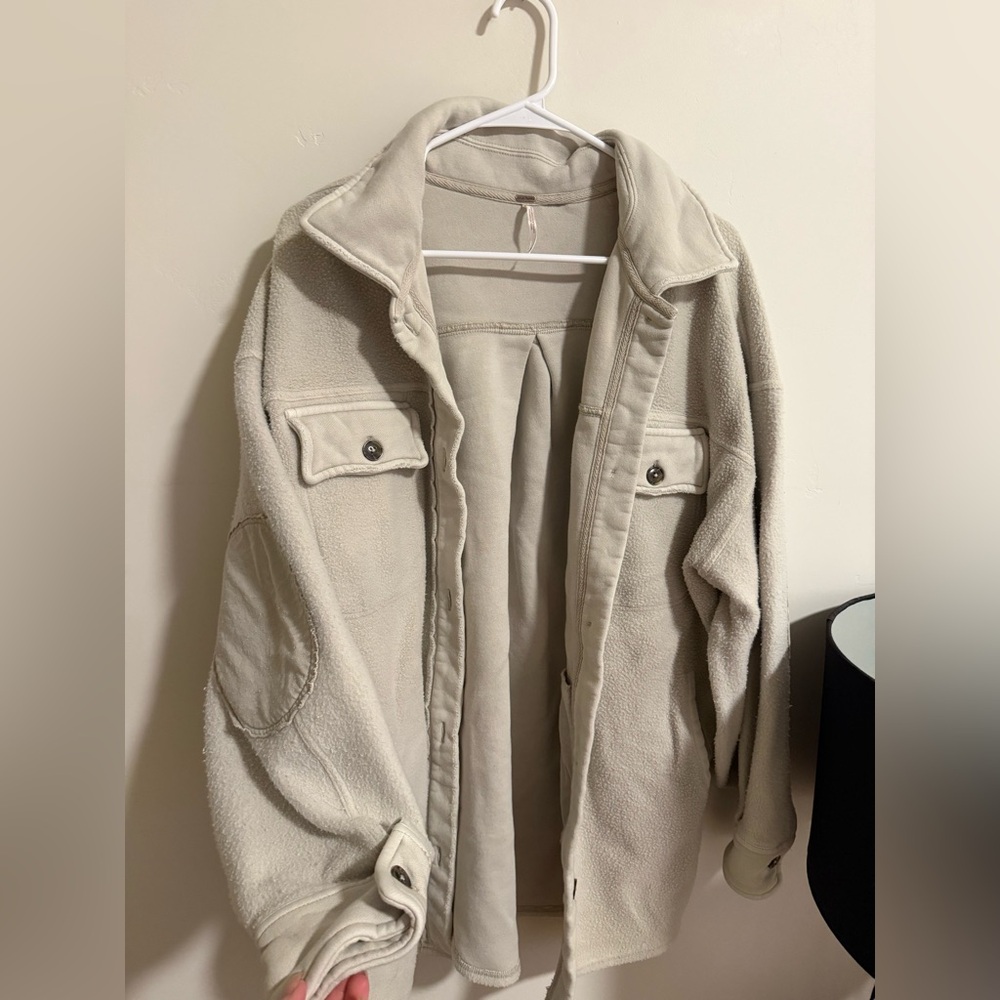 Free People Cream Fleece Shacket Jacket